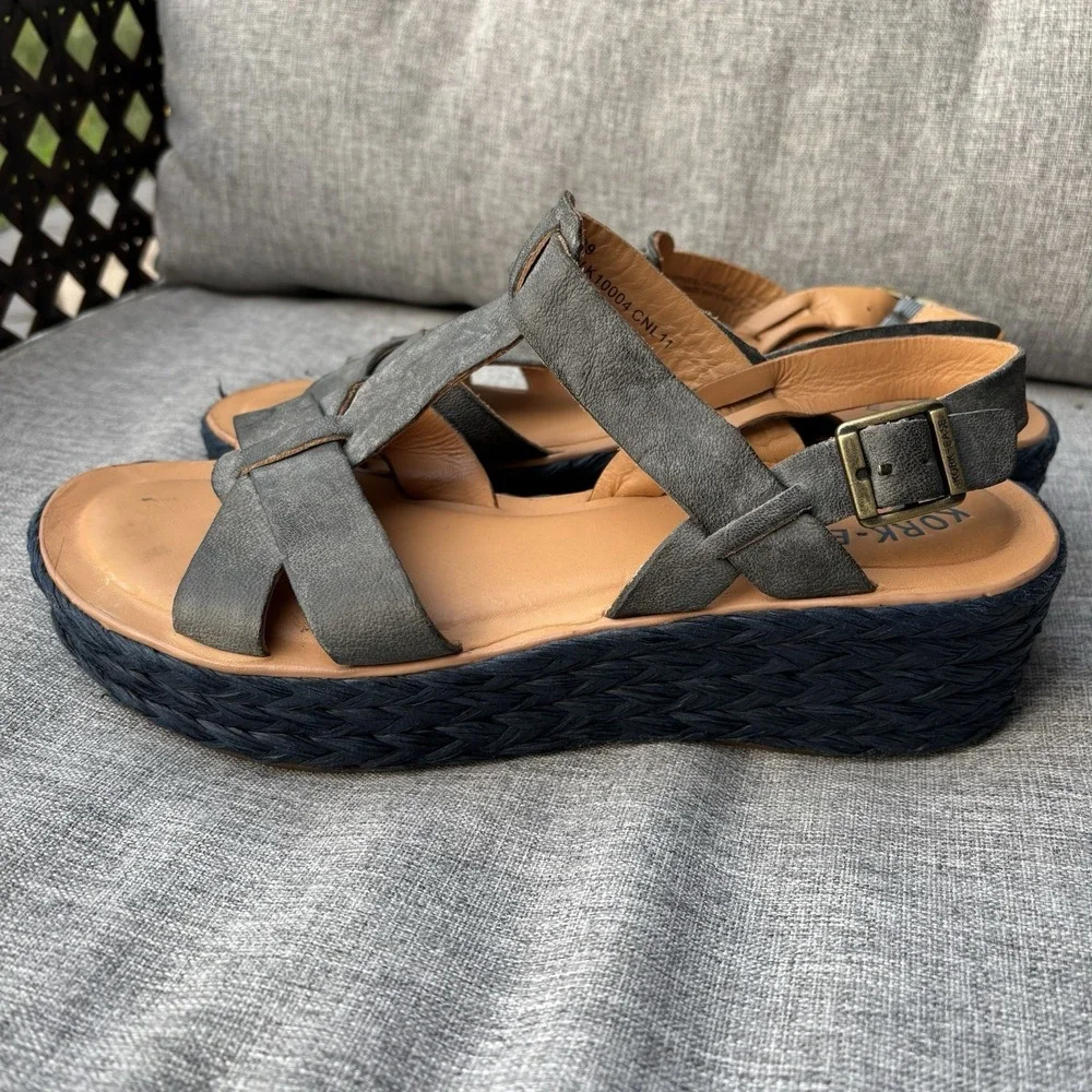 Kork-Ease Ande Sz 8 Espadrille Navy Leather Platform‎ Sandals Comfort
